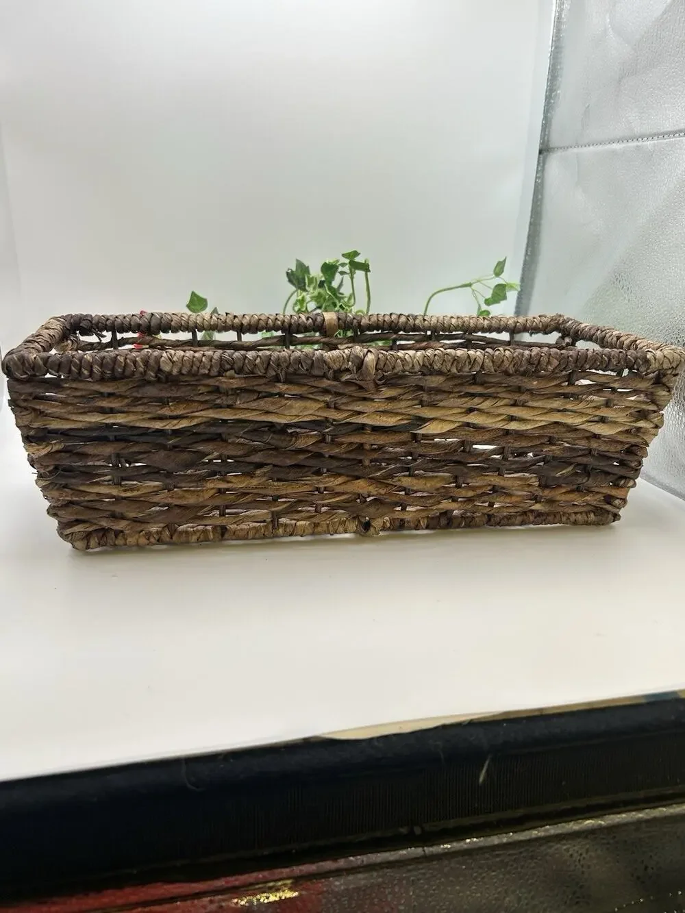 Woven Abaca Storage Basket. Brown Storage Basket, Rectangle